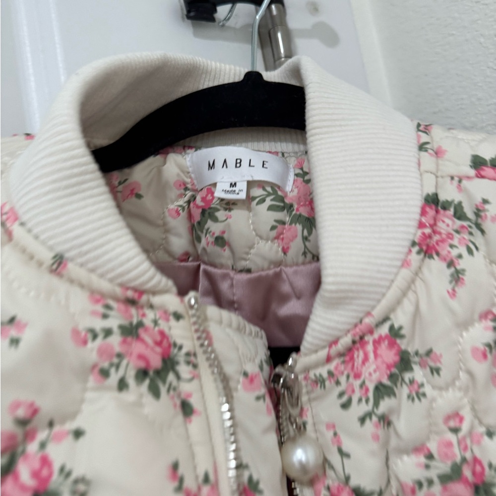 Quilted Floral Bomber Jacket - Pink on Cream - Picture 14 of 16